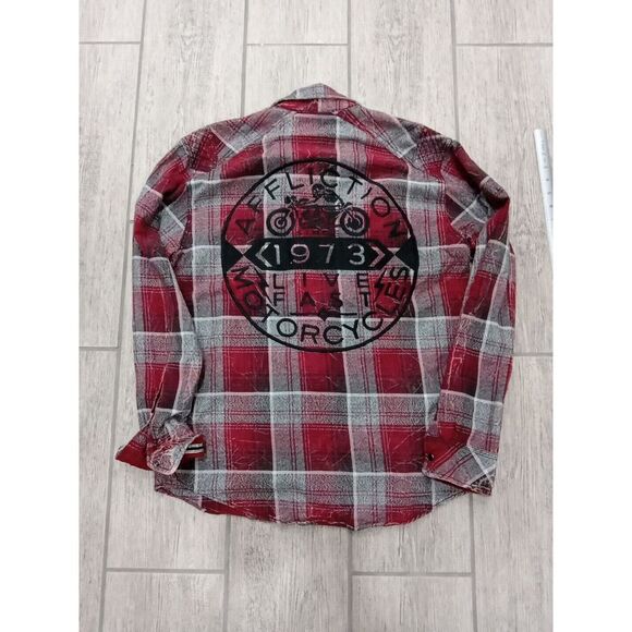 Affliction motorcycles The Buckle Embroidered Snap Up Shirt Mens L red gray blk - Picture 5 of 5